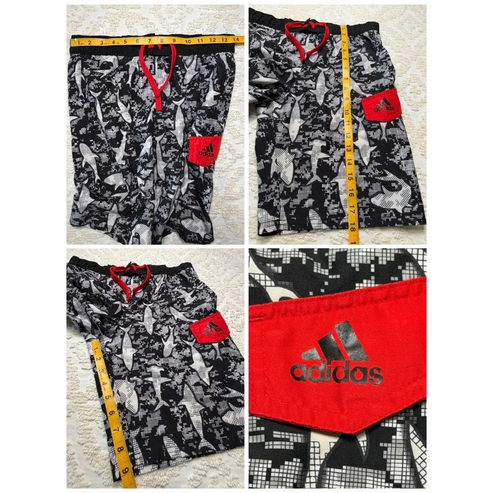 Adidas Shark Digital Camo Swim‎ Trunks Black White Red Size M Boys Board Shorts
